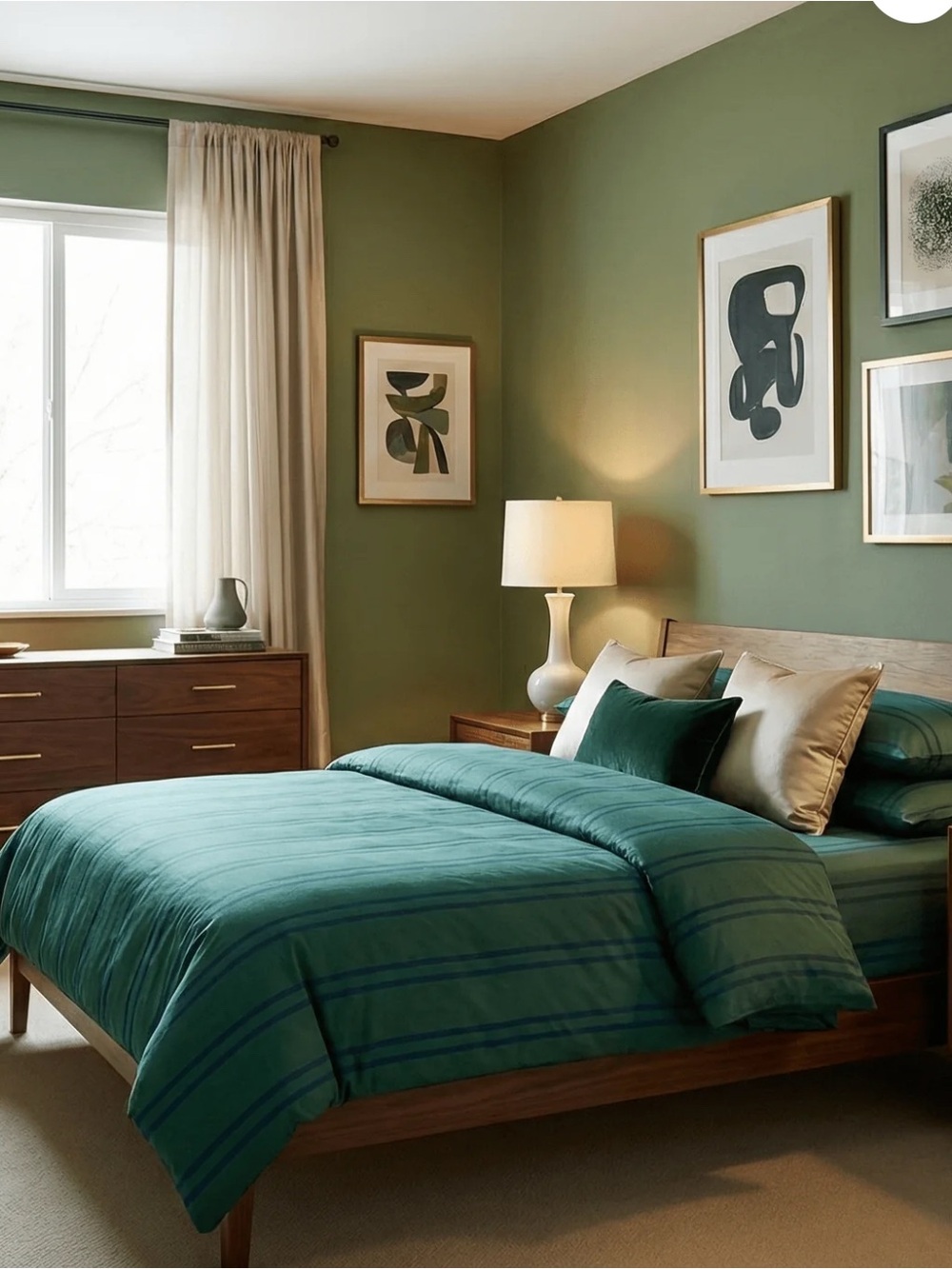 Everlasting WASHED COTTON STRIPED DUVET COVER FOREST GREEN Queen